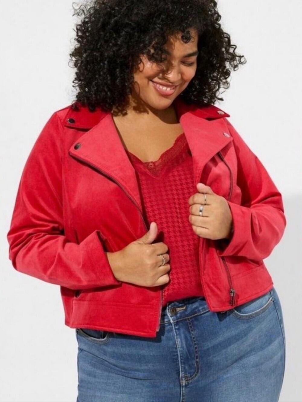 Torrid Faux Suede Red Moto Jacket 4X - Asymmetrical Zip Biker Coat